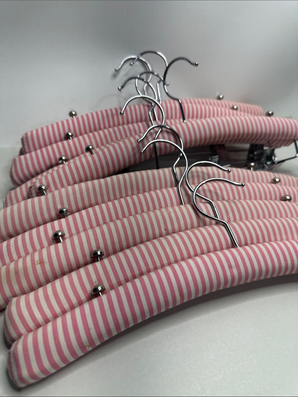 Victoria’s Secret Padded Pink White Striped Hangers 10 Lot 5 Clip 5 Regular